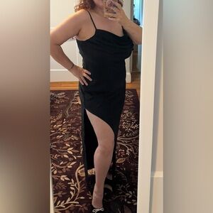 Cider 2XL Elegant Black Evening Dress with silver sparkles thigh high slit sexy